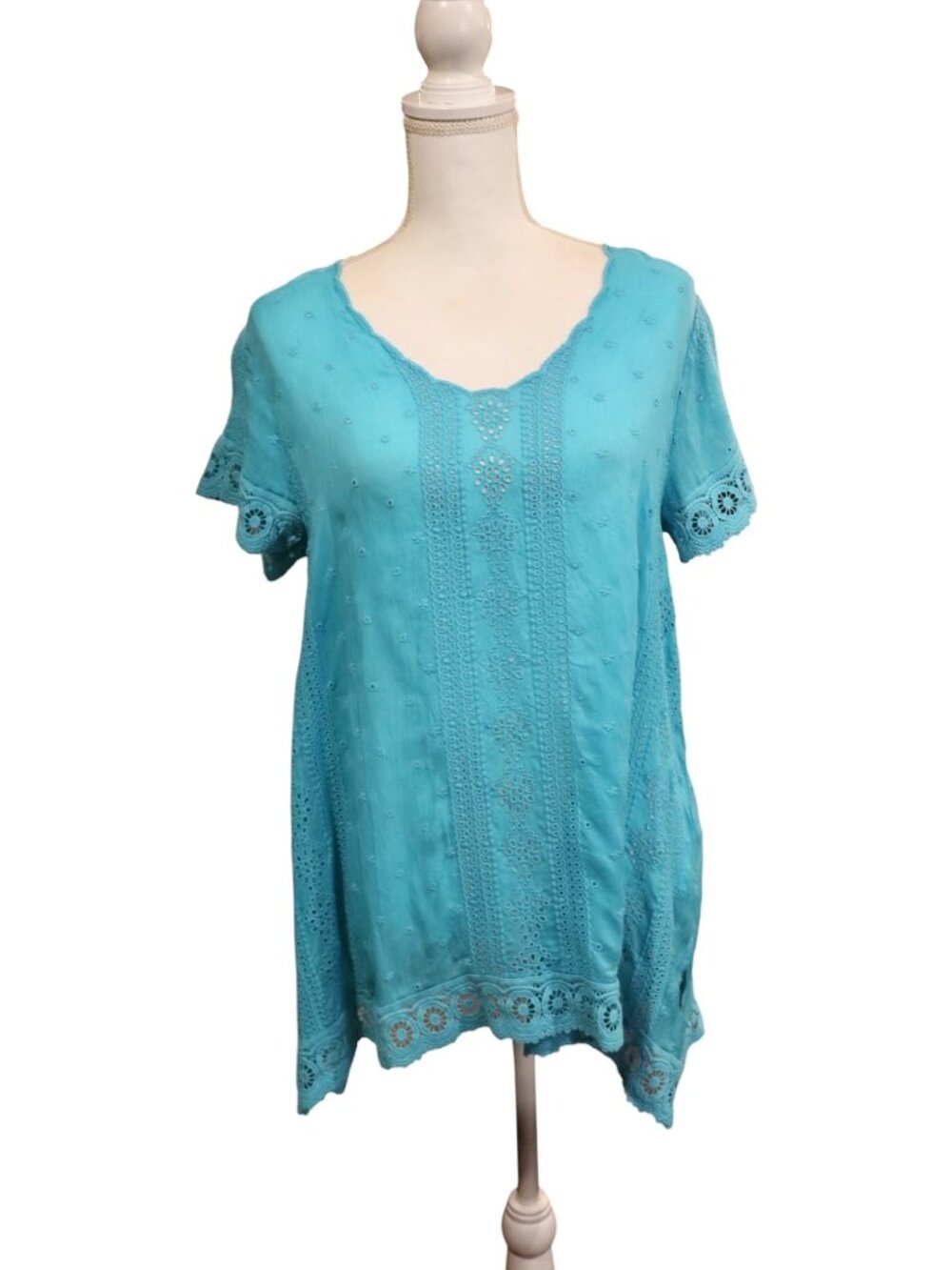 Johnny Was Blue Eyelet Lace Tunic Small NWT